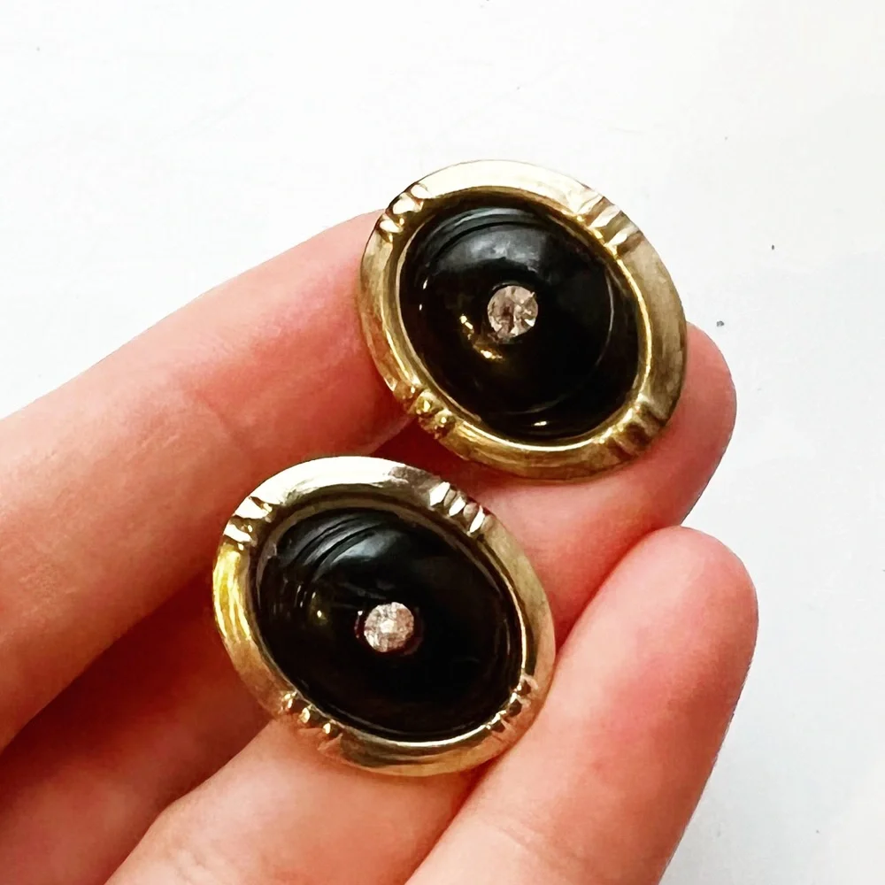 Vintage gold, black & diamond cuff links